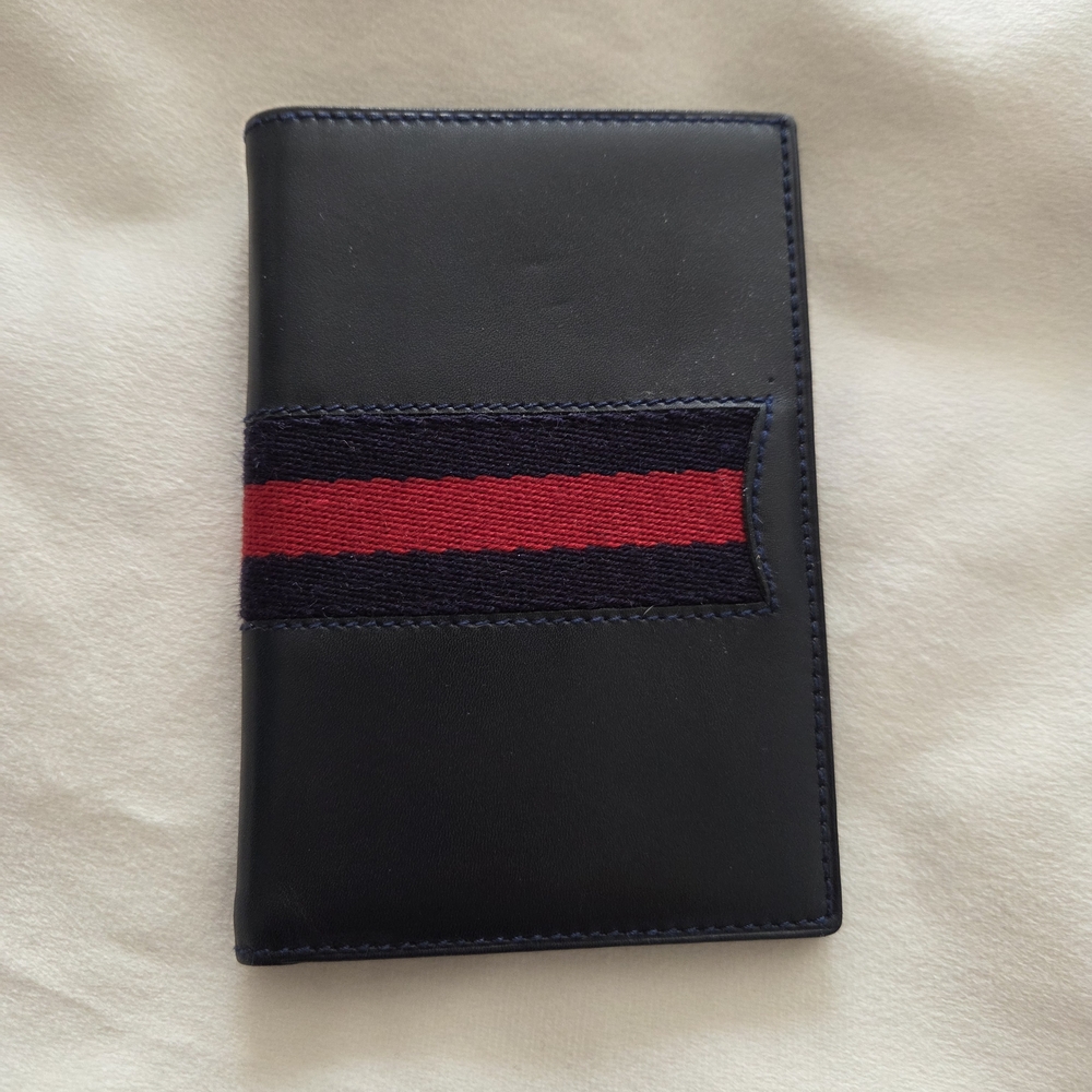 Gucci Black Card Holder with Red and Blue Stripe